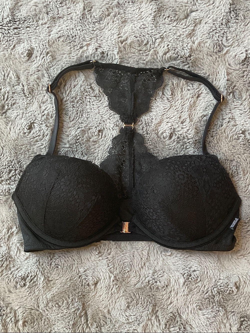 PINK Victoria's Secret Black Lace Racerback Push-Up Bra